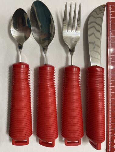 Easy Grip Bendable Cutlery- Red - Set of Large Handled Cutlery, Knife, Fork, Spo - Afbeelding 1 van 1