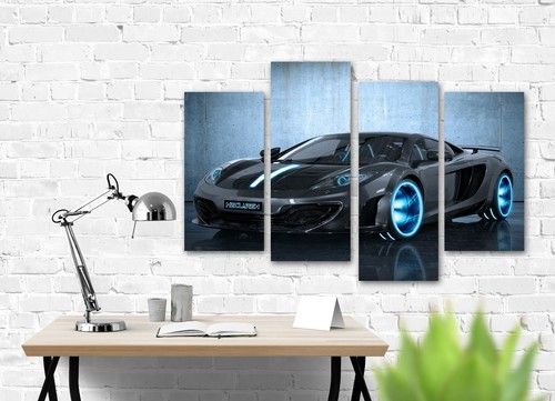 blue super sports car McLaren tron legacy split canvas prints framed on bars - Picture 5 of 7