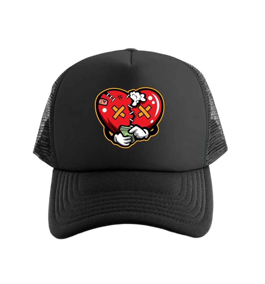 Heartless Broken Heart Counting Money Cash Hustle Trucker Snapback Hat  Black