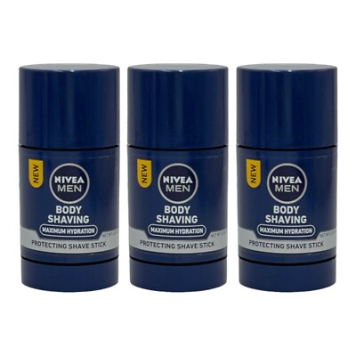 3 Pack Nivea Men Body Shaving Maximum Hydration Protecting Shave Stick 2.5 oz