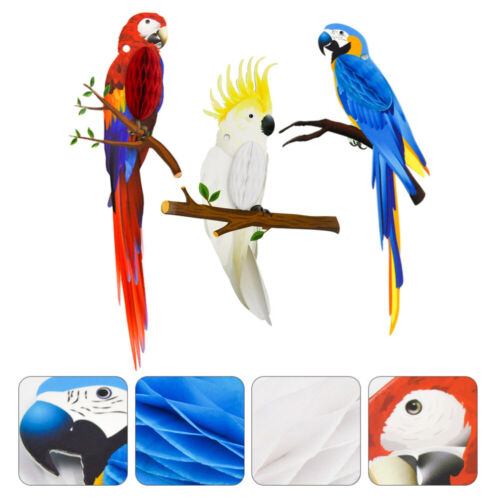  3 Pcs Parrot Honeycomb Charm Tropical Birds Paper Cutouts Window - Imagen 1 de 12