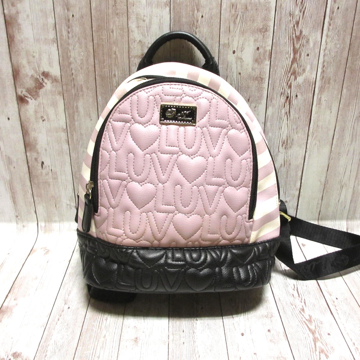 Betsey Johnson Mini Backpack Pink Black Luv Two Pocket