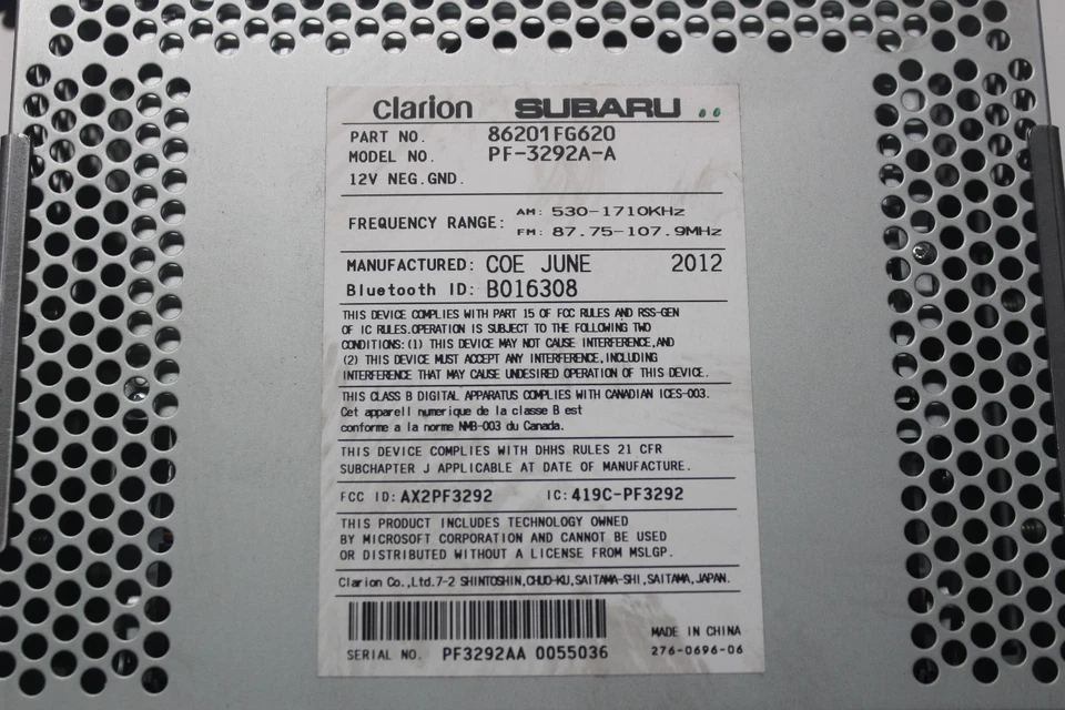 2011-14 SUBARU IMPREZA WRX HEAD UNIT STEREO CD/AUX/RADIO AM/FM K848 - Image 3 of 4