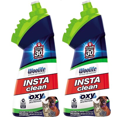 2 Bottles Bissell Woolite InstaClean Pet w/ Brush Head Cleaner, #1740