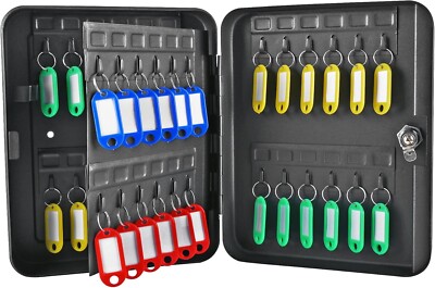 48Key Cabinet Wall Mount Locking Key Organizer Key Storage Lock Box Black New