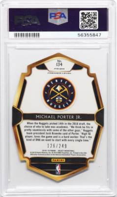 【75シリ】Michael Porter Jr. RC Select Prizm Michael Porter Jr. 2018-19 Select Premier Level #134 Die-Cut Blue