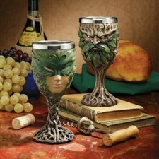 Celtic Greenman Couple Forest Spirits Chalice Set of 2 Goblet Cup 7"H Home Decor