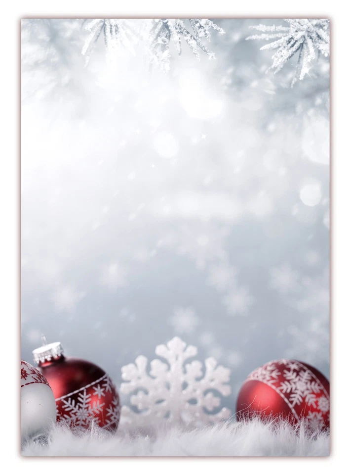 LYSCO® Motivpapier Briefpapier (Weihnachten-5179 DIN A4 100 Blatt) rote Kugeln Schnee