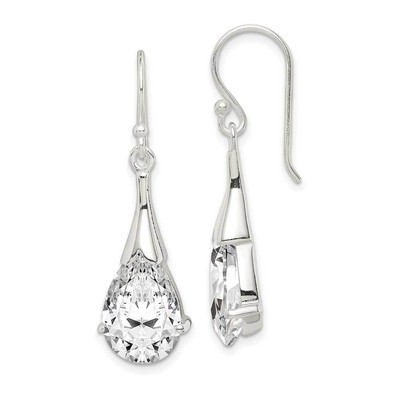 Sterling Silver CZ Shepherd Hook Earrings 1.5''