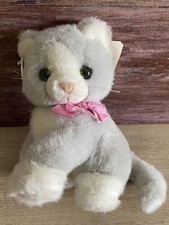 Russ Caress Soft Pets Frisky Kitty Cat Original Tags 7   Gray Pink Ribbon