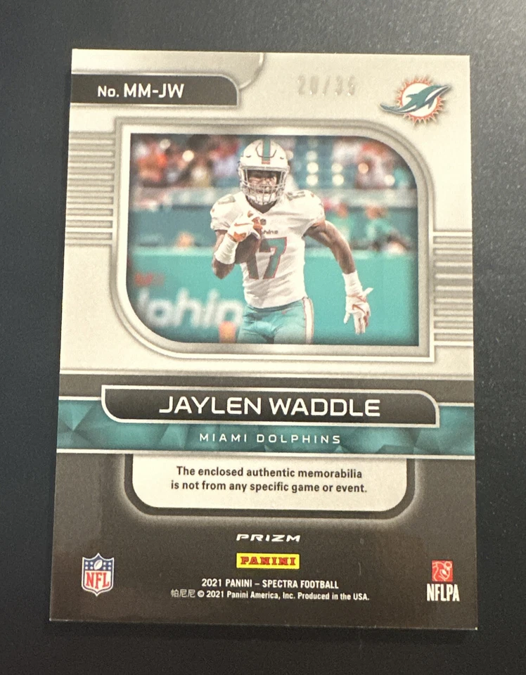 2021 Panini Spectra Monumental Memorabilia Neon Green /35 Jaylen Waddle Patch RC - Image 2 of 2
