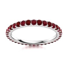 Full Eternity 2MM Round Natural Garnet Ruby 925 Sterling Silver Women Ring