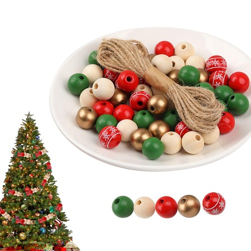 30 Pcs Snowflake Christmas Wooden Beads - 16mm Diameter, Red & Wood Color, For DIY Jewelry, Garland, Crafts - View #3