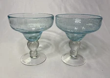 Set of 2 Aqua Blue Clear Stem Margarita Bubble Glasses
