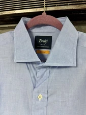 DRAKE’S London “Easyday” Blue Spread Collar Shirt sz. 17/43 Made in England $295