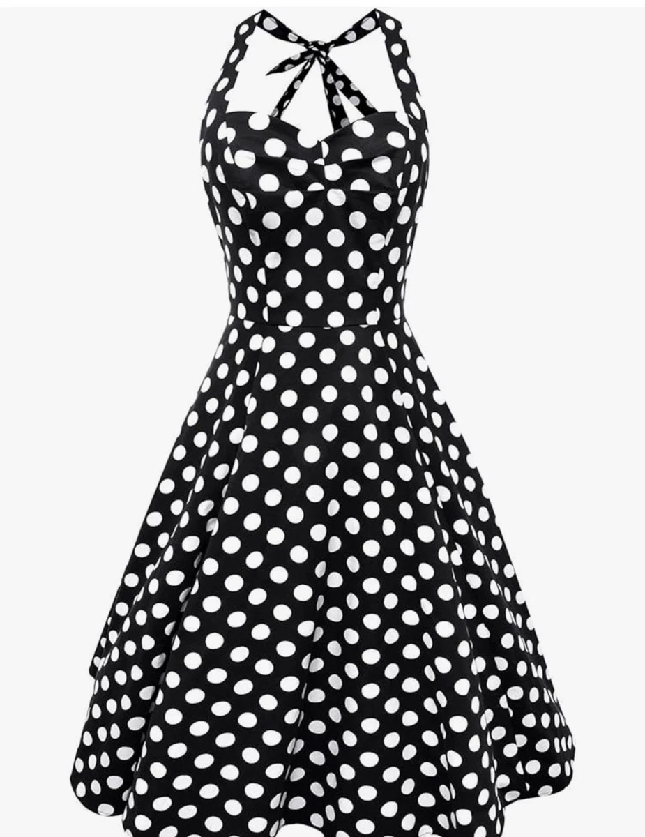 white christmas dresses Zapaka Women Green 1950s Dress Short Sleeves Polka Dots Swing Retro Dress with Belt, Green / L main image 1