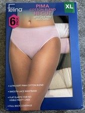 Felina Women's 6-Pack Pima Cotton Hi-Cut with Lace Trim Panties, Multicolor, XL