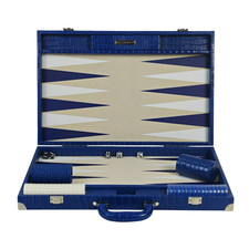 Florida Blue Luxury Backgammon Set, Tournament Size, Blue and White Design