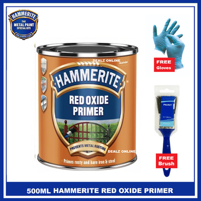 Hammerite Rotoxid Grundierung für Metall Eisen und Stahl 500ml + GRATIS BÜRSTE & HANDSCHUHE