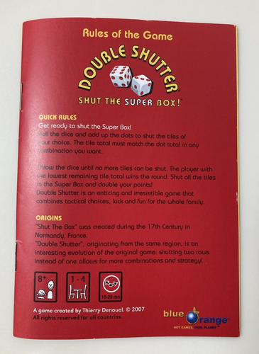 Double Shutter Dice Game Ages 8+ 1-4 Players Game Tin, Dice, Instructions - Picture 8 of 10