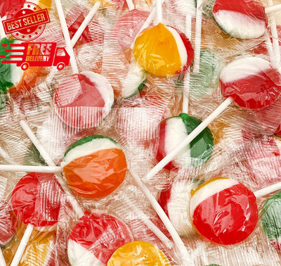Fruit Lollipops - 2 Pound Bulk Pack (80 Count) - Assorted Fruit Flavored Hard Ca