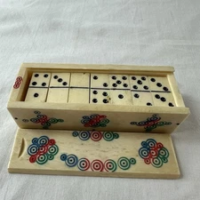Vintage Miniature Domino Travel Tile Strategy Game 28 Bone tiles in Handmade Box
