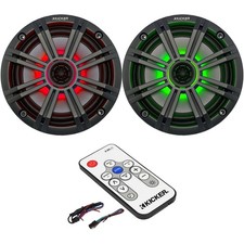 2x Kicker 6.5" 150W Marine 2-Way LED Speakers Charcoal Grilles , LED Remote