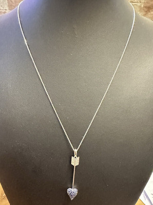 18kt Weißgold Anhänger & Halskette Saphir & Diamant Amor Herz Pfeil Anhänger