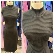 NWT Calvin Klein Knitted Dress Bodycon Midi Ribbed Inky Black Stretch Small