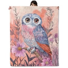 Pastel Floral Owl Blanket, Cozy Flannel Cute Pretty Owls Throw 50" 60" Owl27