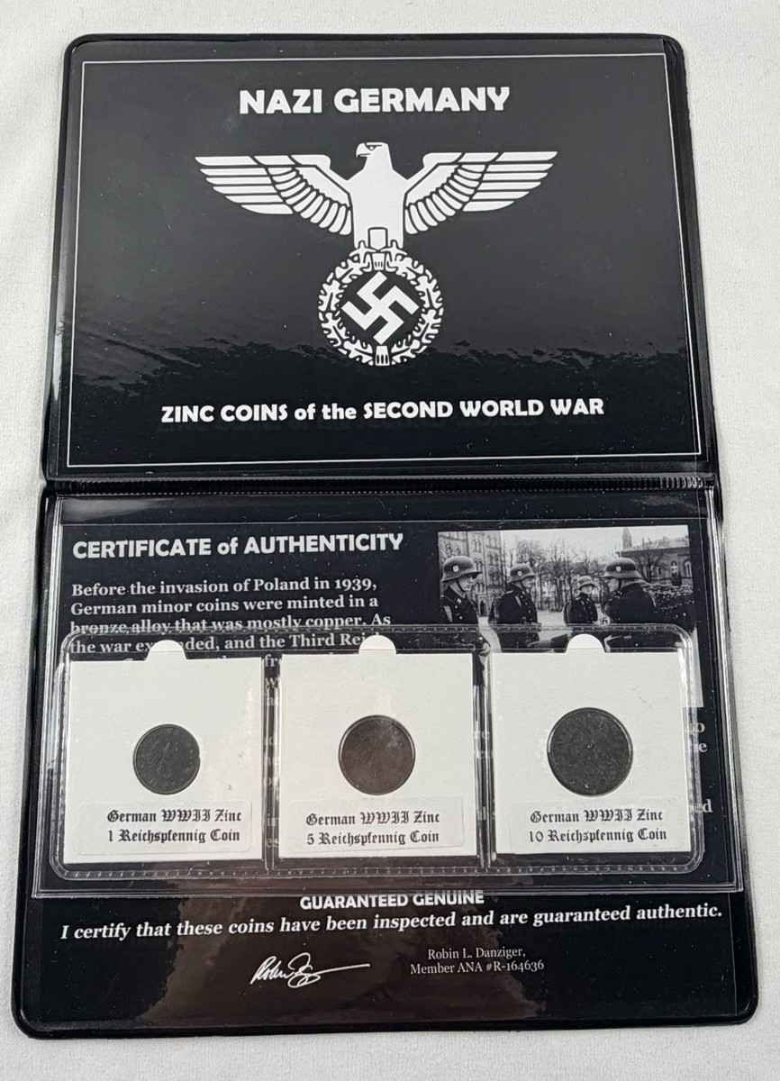 Nazi Germany WWII Zinc Coin Album with COA 1 5 10 Reichspfennig