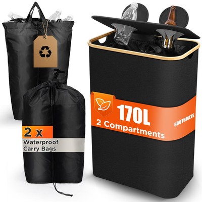 45 Gallon Recycling Bin for Kitchen with 2 Compartments, 170L Large Indoor Re...