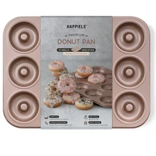 HAPPIELS 12 Well Donut Pan Nonstick, Non Toxic PFOA & BPA Free Donuts Mold