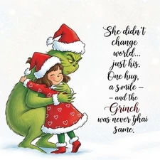Digital Christmas Artwork – The Grinch & Girl Hug Holiday Love Illustration 