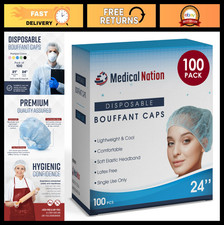 24" Disposable Bouffant Caps Hair Nets - 100 Pack, Non-Woven, Blue for Food  Me