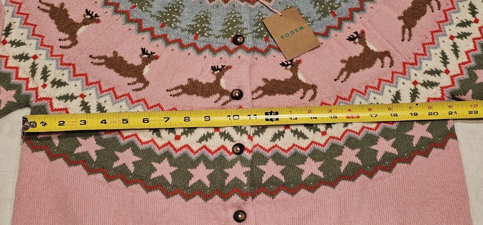 Boden Fair Isle Edie Cardigan Pink Reindeer NWT New L image 10