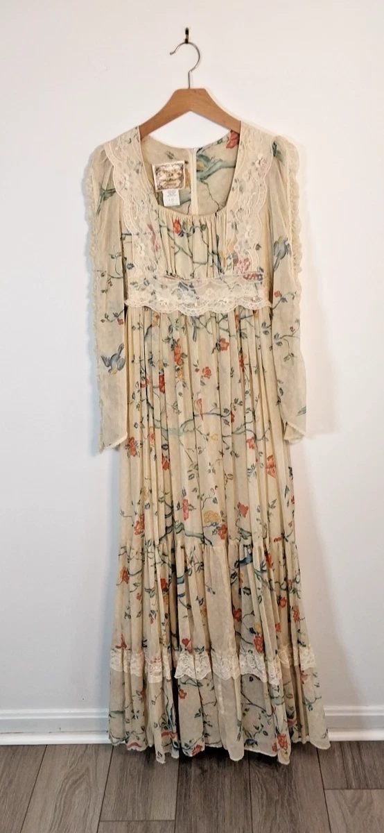 green emerald velvet dress 70s Dress Bridgerton Lace Boho Maxi Empire Waist VintageExtra Small to Small Candi Jones Long VFG main image 1