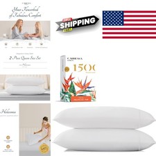 Comfortable Egyptian Cotton Pillow Cases Set of 2 White Luxury 1500 Thread Count