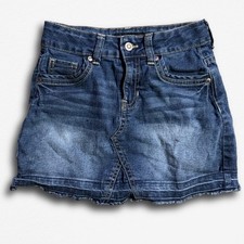 Jordache Girls Denim Mini Skirt Dark Wash Blue Raw Hem Size 6 Jean Skirt