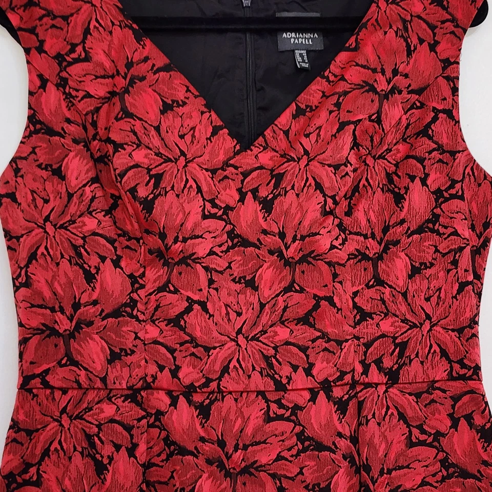 Adrianna Papell Black Red Floral Tapestry Fit & Flare Midi Holiday Dress Sz. 12  - Image 3 of 4