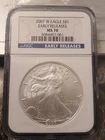 2007 W 1 oz American Silver Eagle Coin MS-70 Er Burnished Silver Eagle NGC