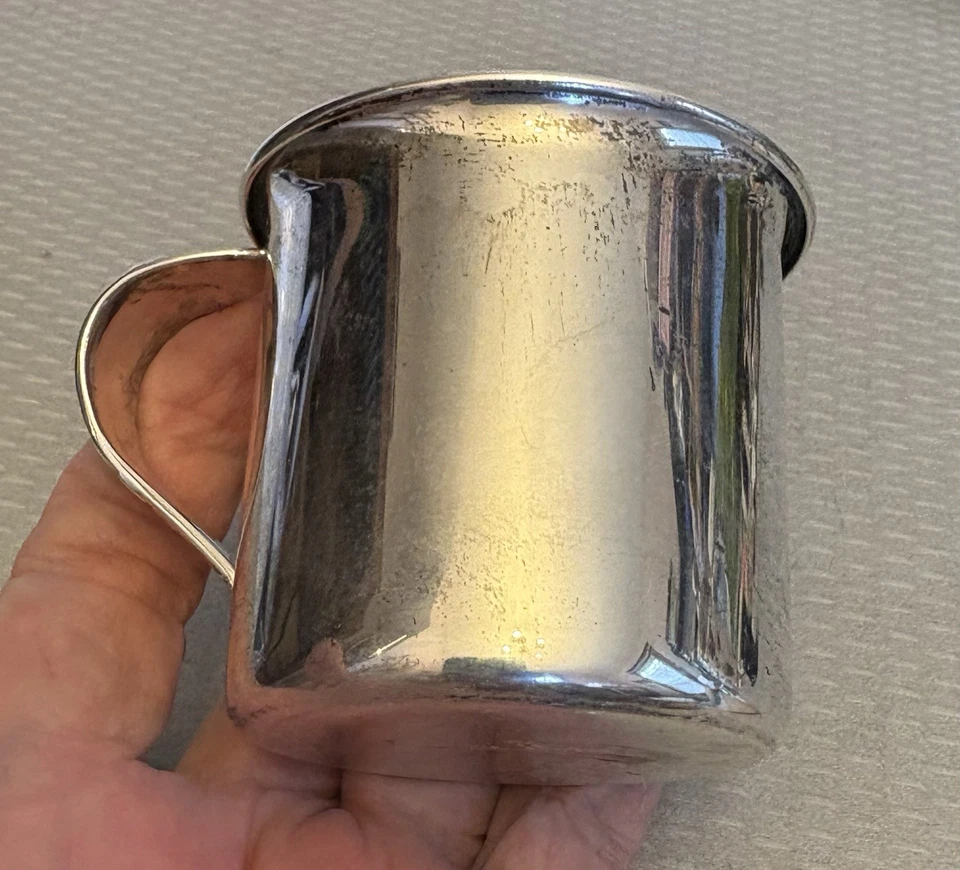 复古华莱士纯银婴儿杯马克杯字母ABC图案手柄很好! — 第 4/4 张图片