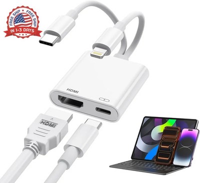 USB-C and Lightning to HDMI Adapter, 4K@60Hz MFi Certified iPhone to TV Adapter