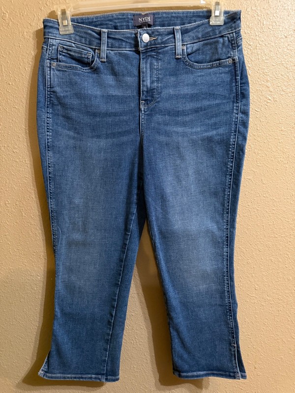 NYDJ DENIM CROP JEANS SZ 10 DARK WASH STRETCH STRAIGHT LEG