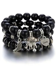 3 PC Handmade Boho Beaded Stackable 6.5” Plus Stretch Bracelet Set New A3863