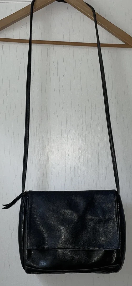 SVEN Design San Francisco Vintage Black Leather Flap Shoulder Bag Purse