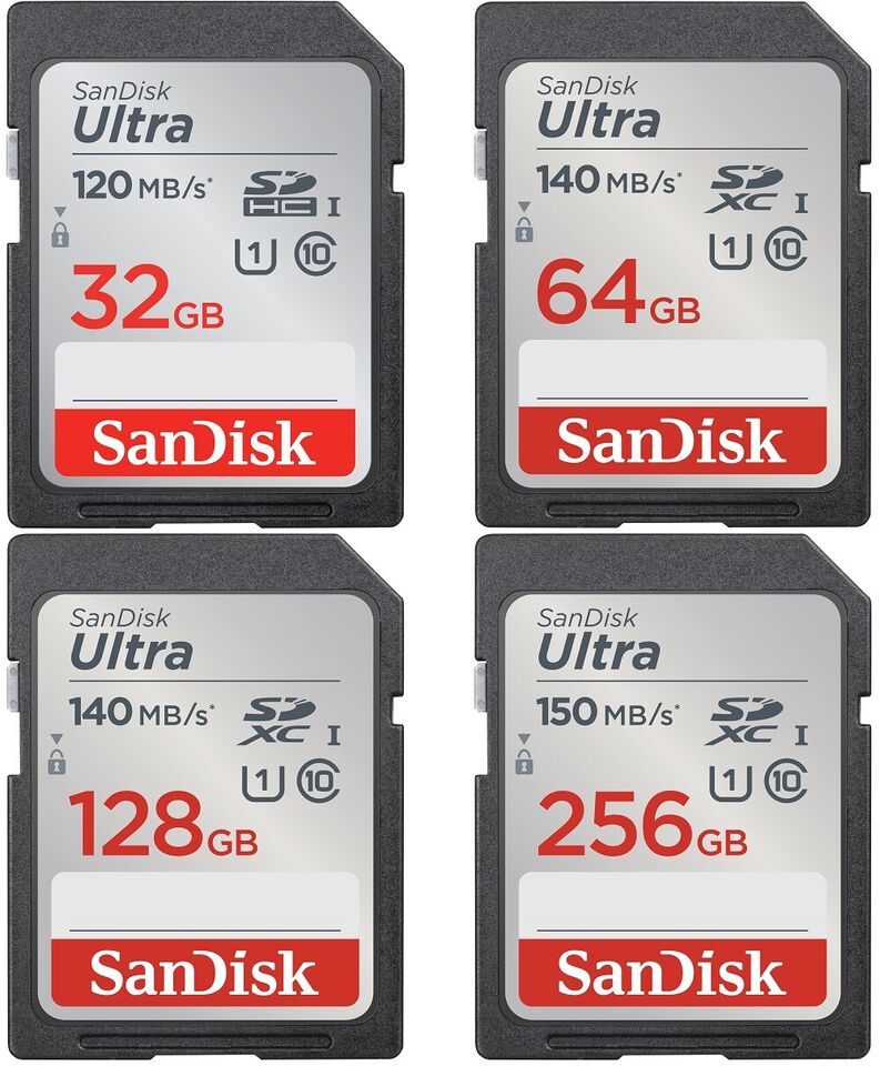 SanDisk Ultra SD Memory Card 32GB 64GB 128GB 256GB SDHC Class 10 For Cameras