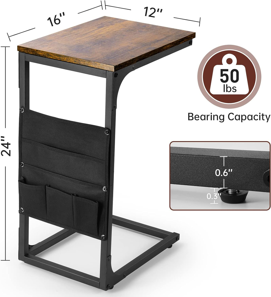 C Shaped End Table Tv Trays Couch with Storage Bags under Sofa Side