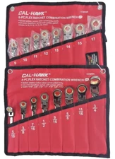 16PC FLEX HEAD RATCHET OPEN END COMBINATION WRENCH CR-V NI-PLATED METRIC+SAE SET