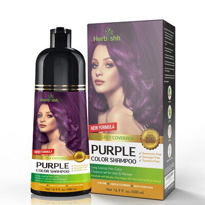 #ad 500ML HERBISHH COLOR SHAMPOO HERBAL HAIR COLOR DYE PPD FREE HAIR DYE PURPLE C $50.90